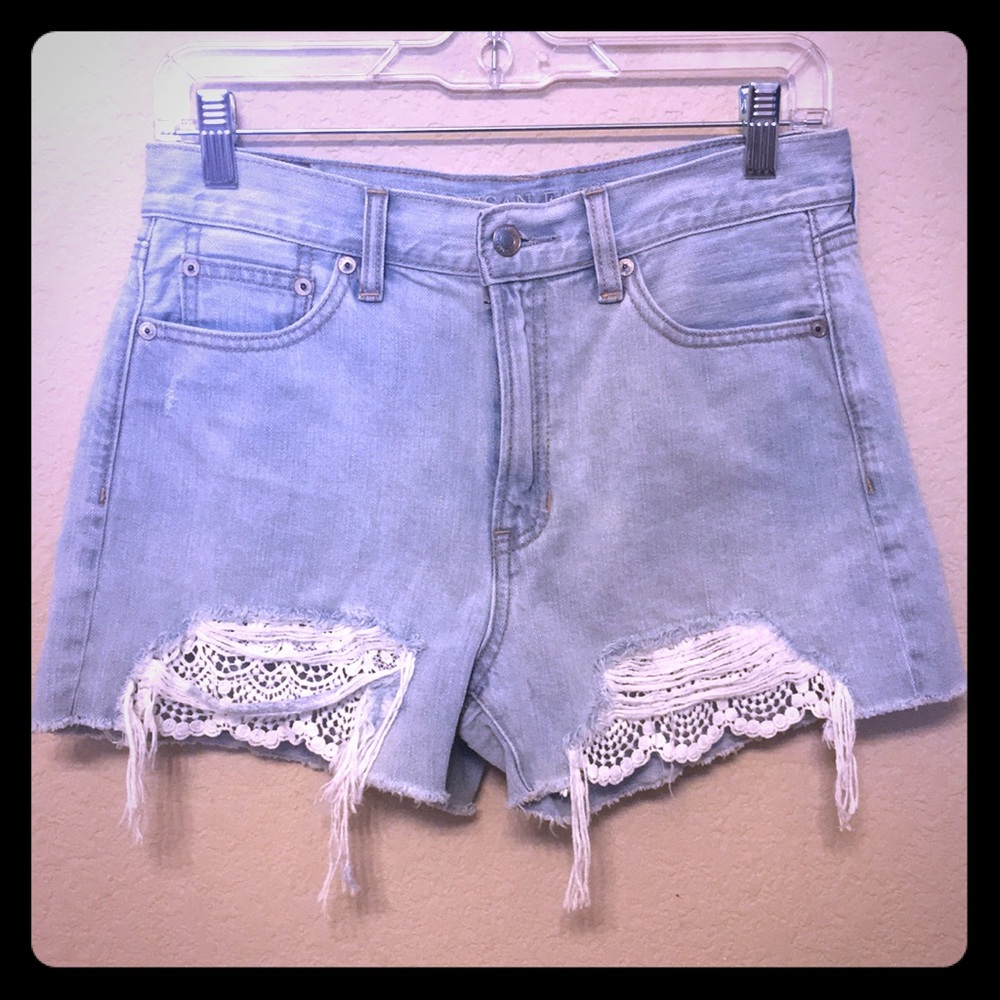 AEO Distressed Light Wash High Waist Shorts
